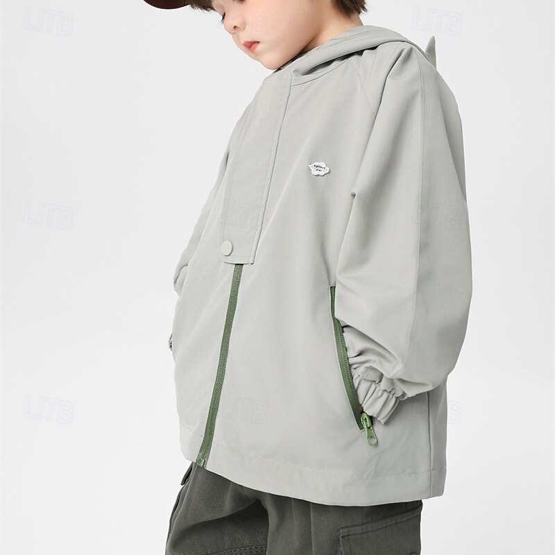 Kids Boys' Fleece Jacket Hiking Jacket Outdoor Jacket Outerwear Solid Color Long Sleeve Zipper Pocket Comfort Waterproof Windproof Coat Outdoor Fashion Daily ash-colored Amethyst Spring Fall 4 years+4