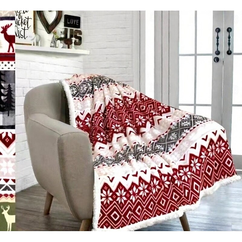 Sherpa Flannel Blanket, Halloween & Christmas Snowflake Cozy Throw, Warm Gift Blanket for Sofa & Bed