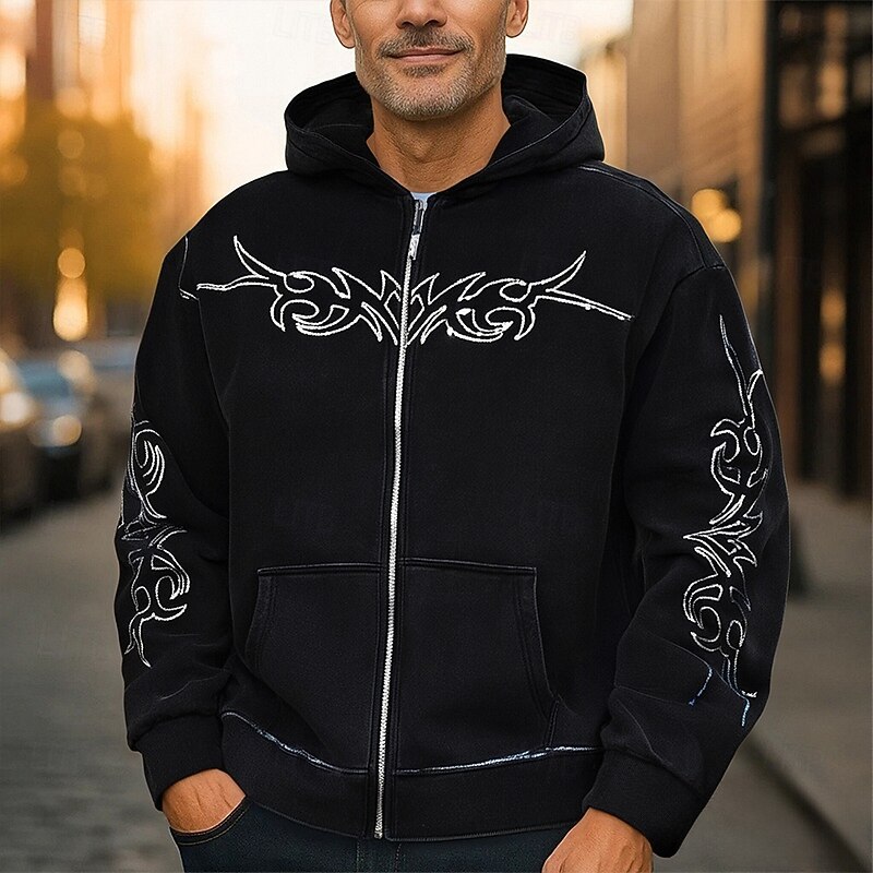 Men's Hoodie Full Zip Hoodie Black White Hooded Graphic Prints Pocket Sports & Outdoor Daily Holiday Polyester Streetwear Basic Casual Spring Fall Clothing Apparel Hoodies Sweatshirts