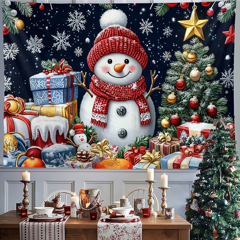 Chrismas Hanging Tapestry Snowman Christmas Stockings Large Wall Art Mural Decor Blanket Curtain Holiday Home Bedroom Living Room Festive Party Decoration Christmas Seasonal Backdrop3