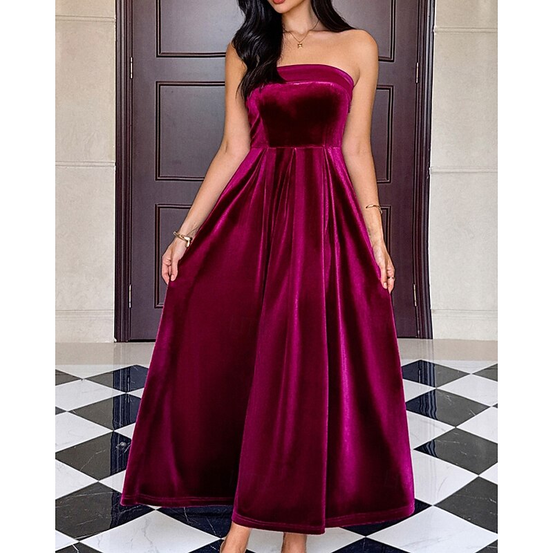 Women's Long Dress Maxi Dress Velvet Dress Party Dress Cocktail Dress Elegant Modern Party Evening Party Regular Fit Plain Sleeveless Strapless Black Wine Dark Green Dark Blue Spring Fall