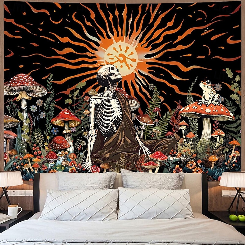Halloween Tapestry Banners Blanket Skeleton Bohemian Hippie Fantasy Bedroom Living Room Dorm Teens Room College Dorm Wall Porch Home Decor2