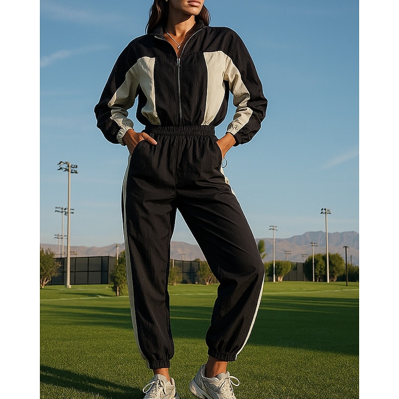 Women's 2 Piece Tracksuit Sweatsuit Sets Sportswear Zip Up Color Block Clothing Suit Fall Black Vocation Outdoor Travel Lightweight Fashion Long Sleeve Sport Activewear Micro-elastic Regular Fit