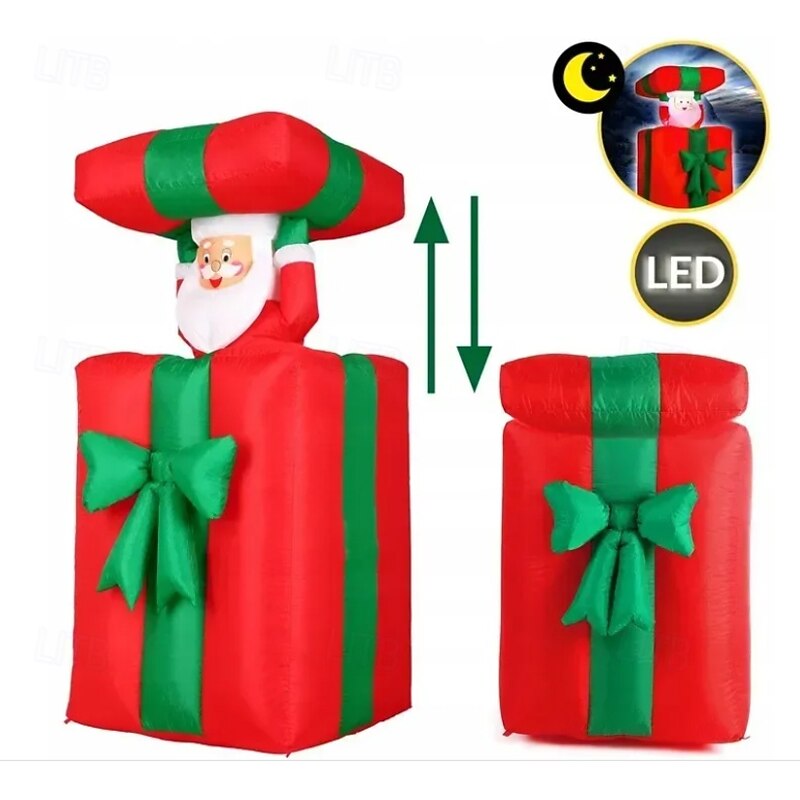 Christmas LED with light, waterproof inflatable air mold, lifting cover, Santa Claus gift box, indoor and outdoor gatherings, Christmas holiday decoration props, EU/US/UK/AU Plug 1.5M/4.92FT3