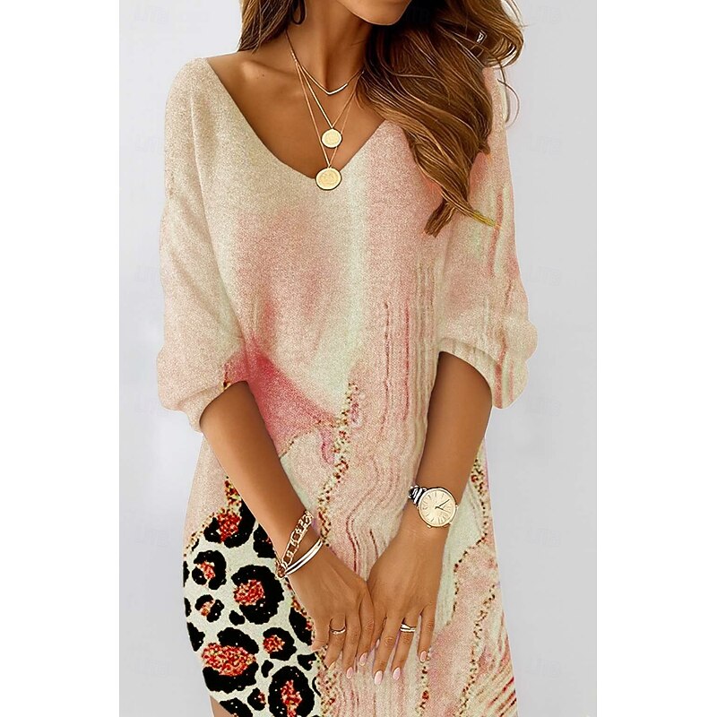 Women's Mini Dress Sheath Dress Shift Dress Party Casual Boho Party Daily Holiday Regular Fit Floral Graphic Animal Long Sleeve V Neck Pink Light Purple Orange Gray Spring Fall Winter Autumn3