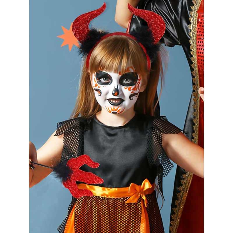 Women's Halloween Devil Headband with Red Horns and Matching Trident Wand - Sparkly Costume Accessory Set for Party, Cosplay, and Masquerade Events2
