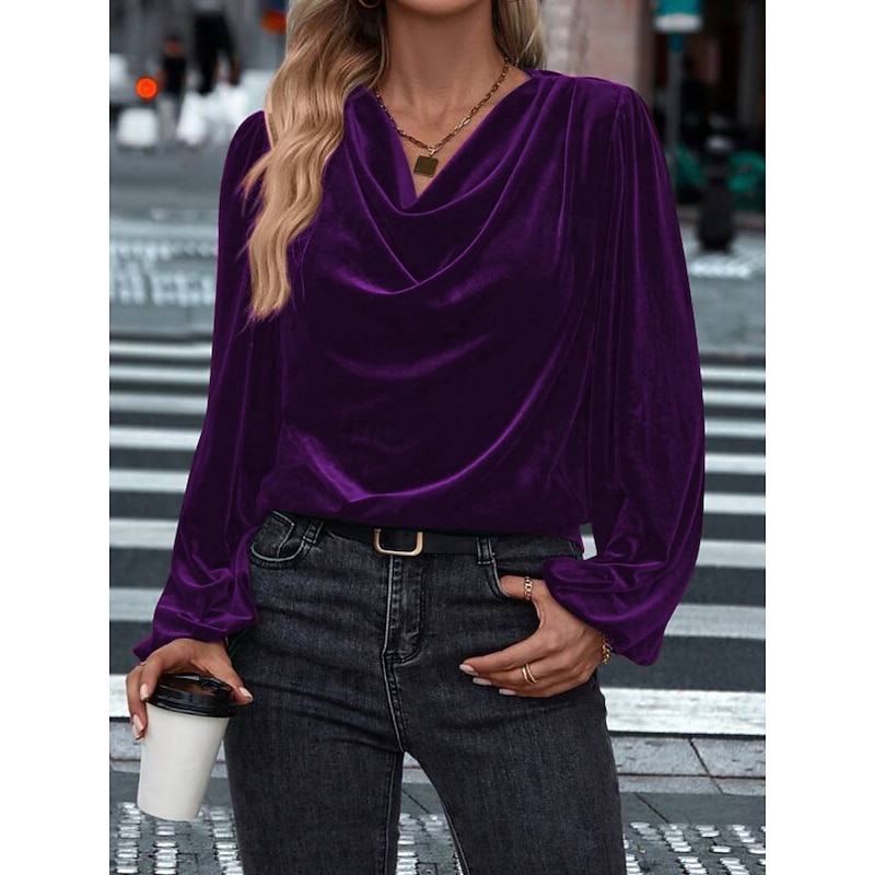Women's Blouse Solid Color Elegant Stylish Casual Long Sleeve Cowl Neck Regular Tops Daily Black Wine Navy Blue Purple Green Spring Fall Winter4