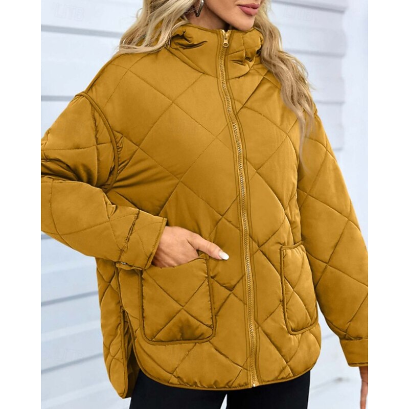 Women's Winter Coat Hoodie Jacket Warm Comfortable Zipper Pocket Irregular Hem Casual Plain Vacation Casual Daily Wear Weekend Long Hooded Regular Fit Long Sleeve Outerwear Black White Yellow Fall