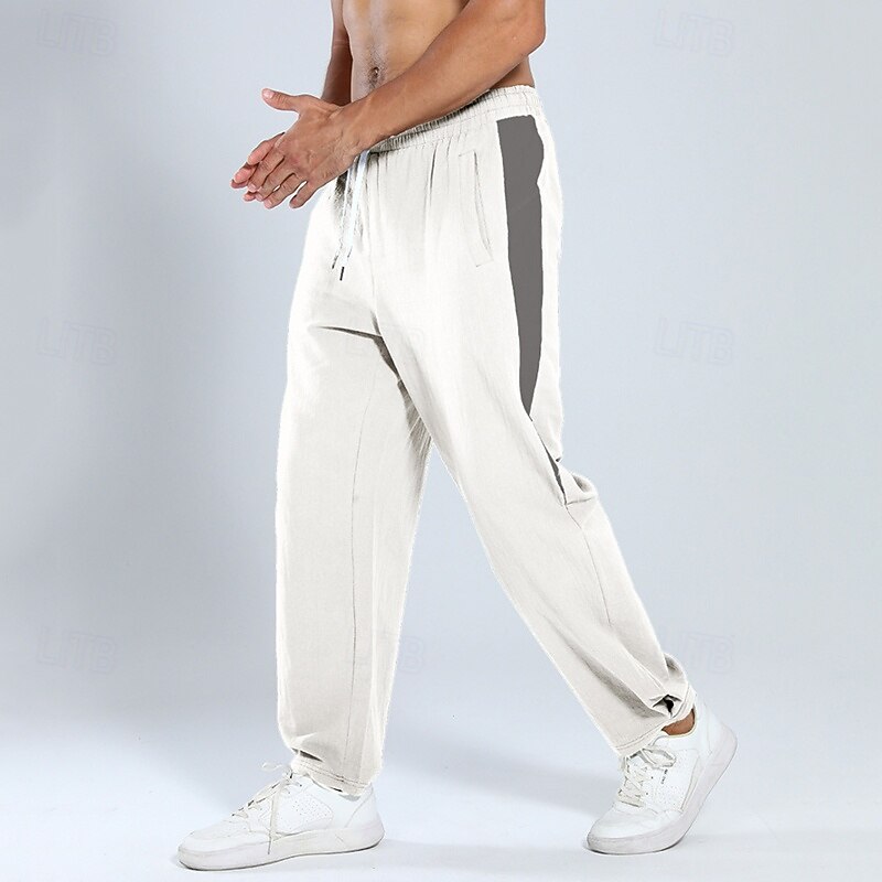 Men's Trousers Summer Pants Beach Pants Drawstring Pocket Elastic Waist Color Block Comfort Breathable Vacation Daily Holiday Hawaiian Boho Black White3