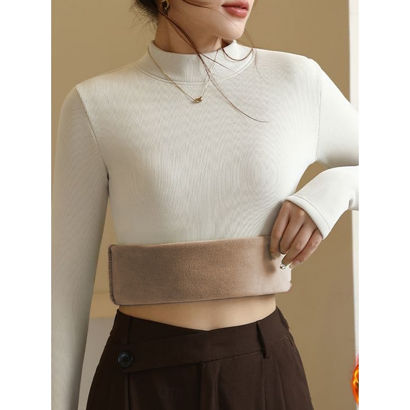 Women's Thermal Underwear Casual Comfort Pure Color Home Daily Long Sleeve Turtleneck Black White Green Khaki Spring Fall Winter Regular Fit