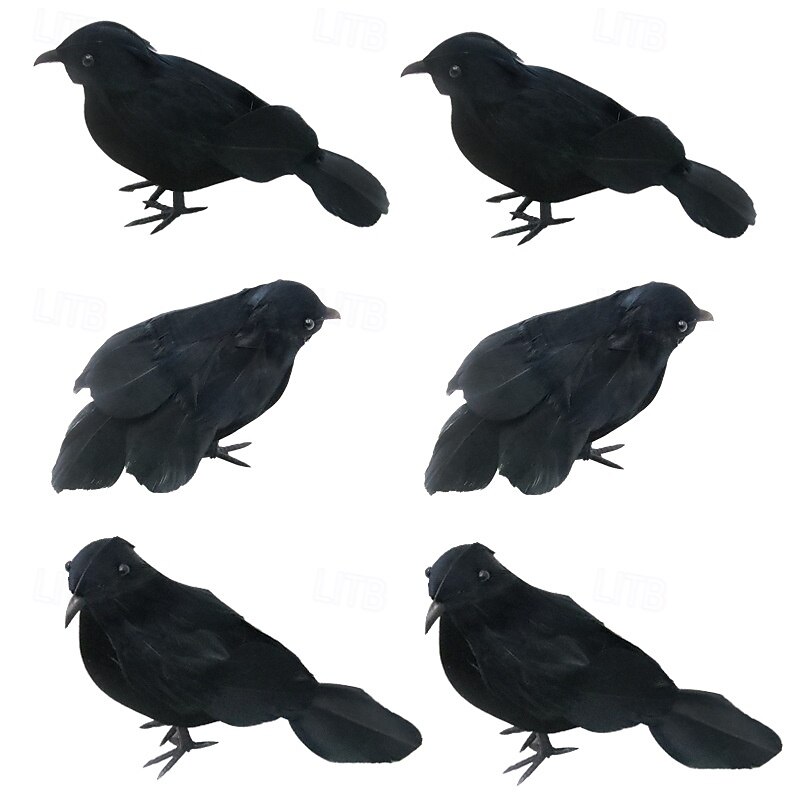 3 Pack Halloween Black Feathered Crows, Black Crows with Real Feather Halloween Decoration for Indoor Outdoor(13x8.5x7cm)2