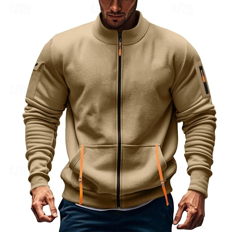 Men's Hoodie Full Zip Hoodie Fleece Hoodie Tactical Hoodie Black White Army Green Red Navy Blue Standing Collar Plain Zipper Sports & Outdoor Casual Daily Streetwear Cool Sportswear Spring &  Fall