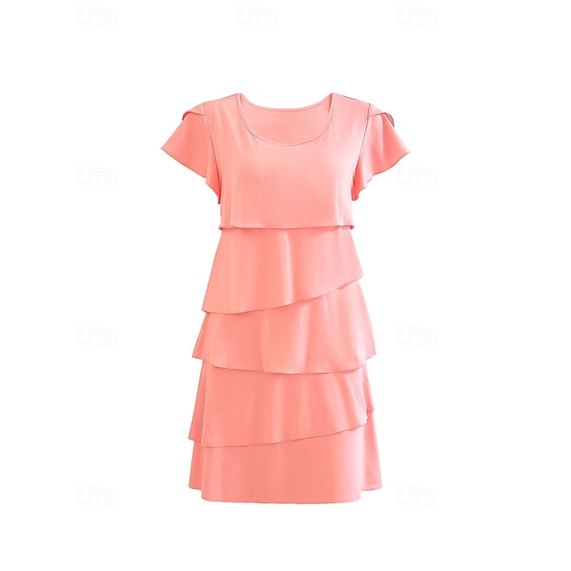 Women's Mini Dress Chiffon Dress Fashion Modern Daily Holiday Going out Regular Fit Plain Short Sleeve Crew Neck Black Pink Wine Red Summer3