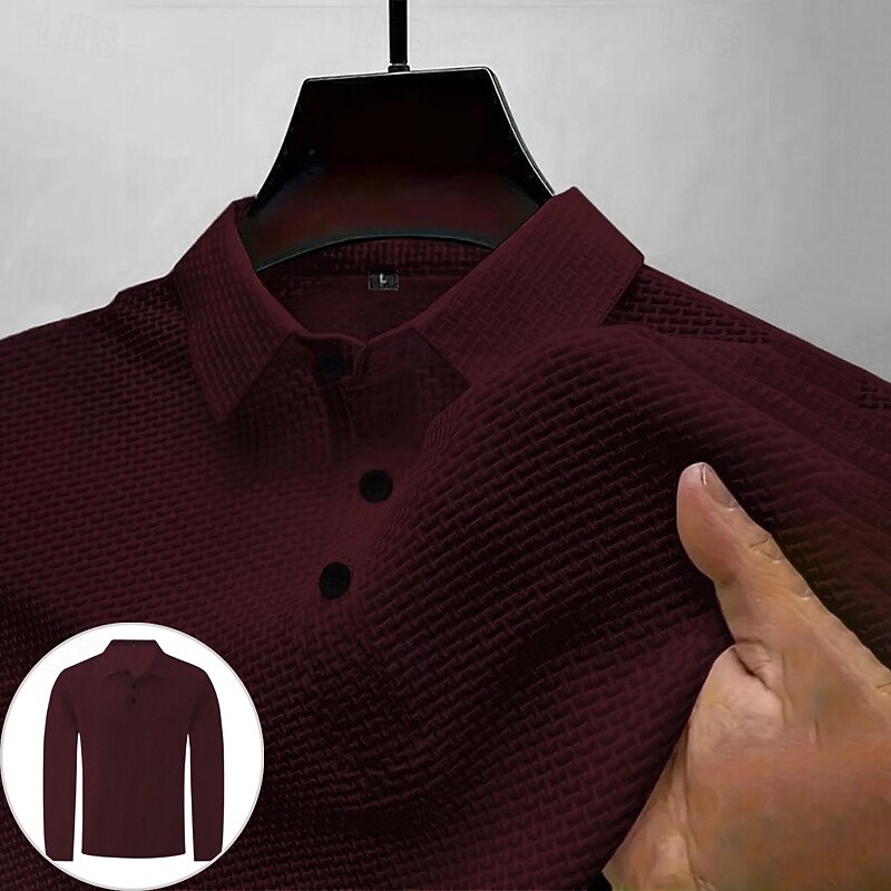Men's Golf Shirt Golf Polos Shirts Work Casual Lapel Long Sleeve Basic Modern Plain Jacquard Buttons Spring Fall Regular Fit Black White Wine Dark Navy Blue Green Golf Shirt4