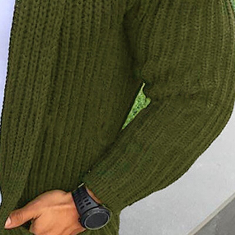 Men's Sweater Cardigan Sweater Ribbed Knit Regular Tops Knitted Solid Color Shawl Collar Vacation Fashion Casual Daily Wear Clothing Apparel Spring &  Fall Black Military Green M L XL4
