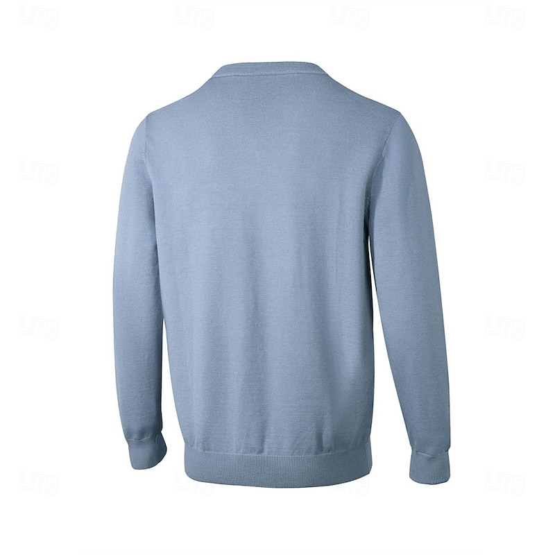 Men's Pullover Sweater Jumper Knit Sweater Ribbed Knit Regular Tops Knitted Plaid V Neck Fashion Basic Vacation Daily Wear Clothing Apparel Fall Winter Light Blue S M L4