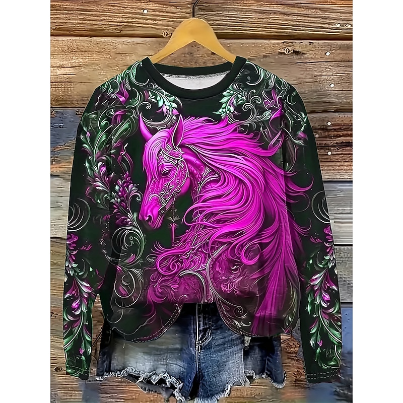 Women's Pullover Sweatshirt Graphic Animal Fashion Casual Long Sleeve Crew Neck Regular Tops Street Dailywear Print Red Blue Purple Green Spring Fall Winter3