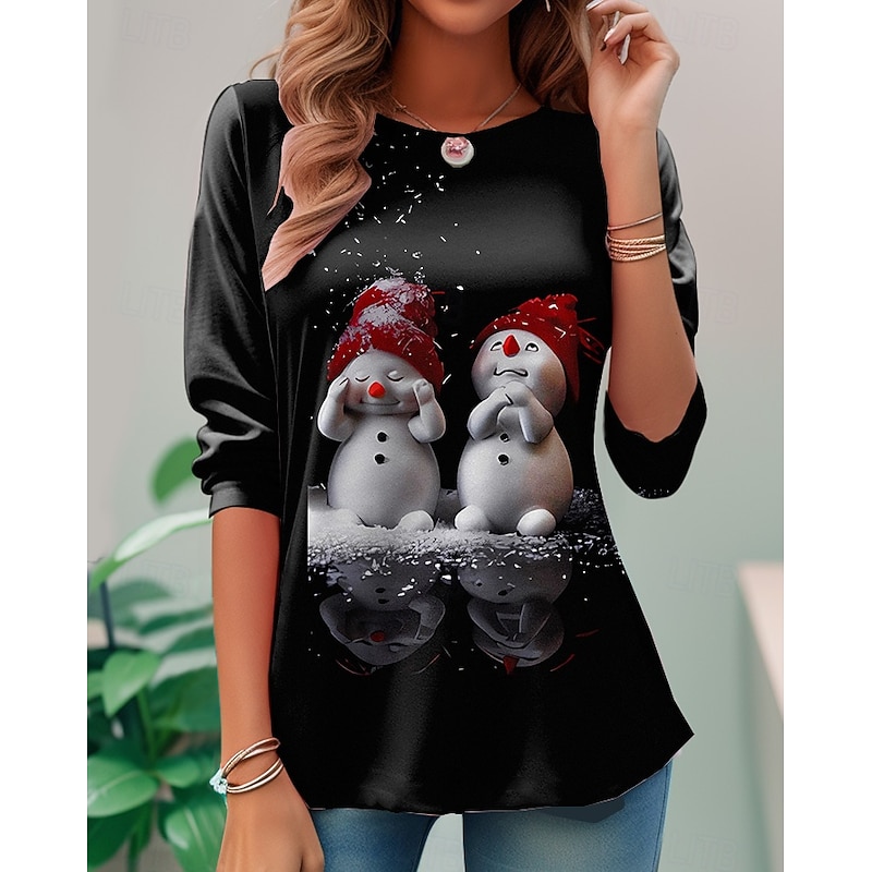 Christmas Women's T Shirt Graphic Santa Claus Snowflake Vintage Fashion Stylish Long Sleeve Crew Neck Round Neck Regular Tops Daily Weekend Print Black Wine Blue Green Spring Fall Winter