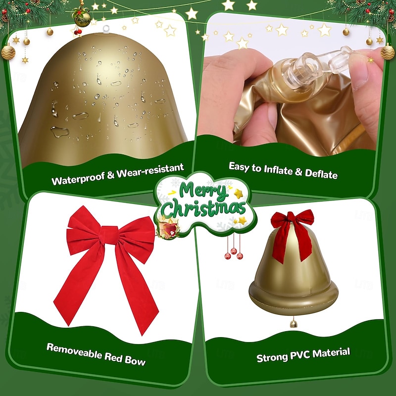 Christmas Outdoor Inflatable Jingle Bells Ball Decoration, PVC Large Xmas Balls Ornaments for Christmas Outside Holiday Yard Lawn Porch Decor, 21.6 inch3