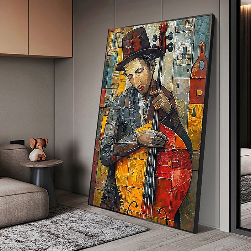 Large Abstract Cellist Oil Painting on Canvas Wall Art, Original Contemporary Custom Painting Bedroom Wall Decor Cello Player Gift for Him4