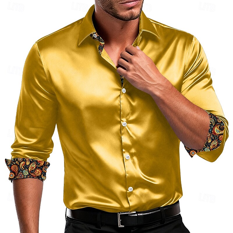 Men's Shirt Satin Shirt Dress Shirt Casual Shirt Button Up Shirt Plain Formal Wedding White Red Blue Gold Long Sleeve Lapel All Seasons Clothing Apparel Buttons2