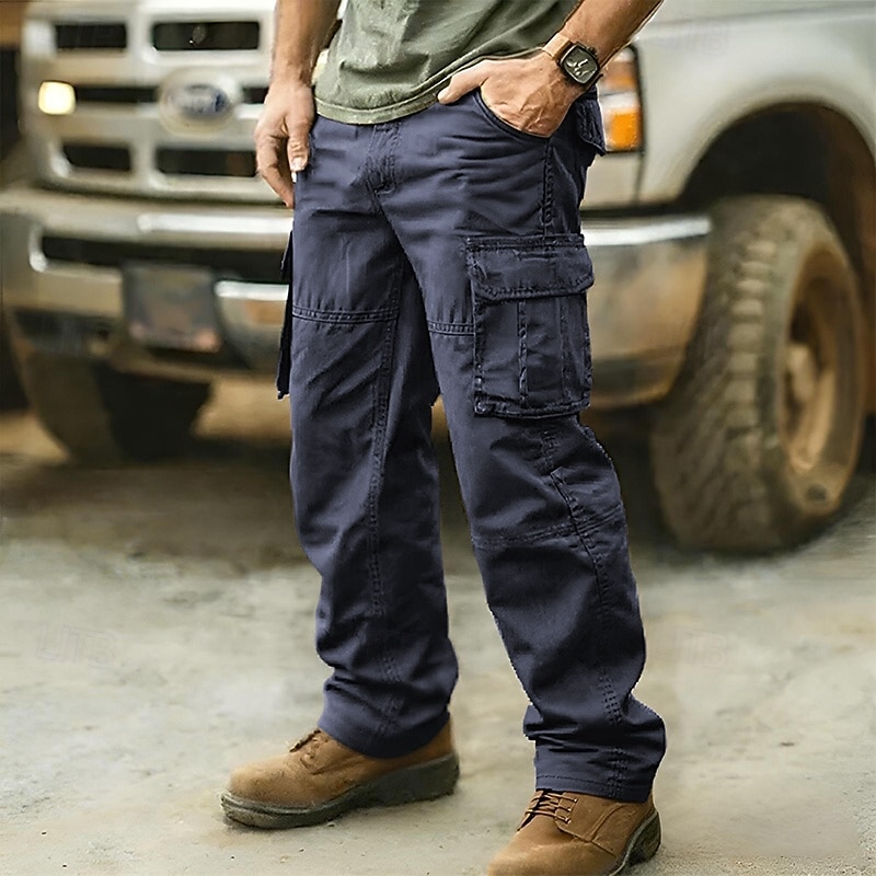 Men's Cargo Pants Trousers Elastic Waist Buttons Multi Pocket Plain Wearable Outdoor Daily Camping & Hiking Fashion Classic Army Yellow Black3