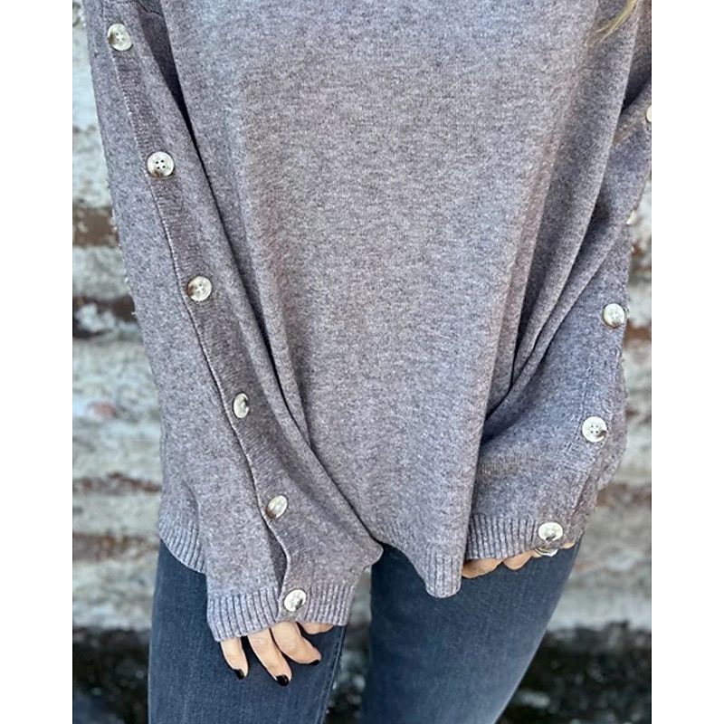 Women's Sweater Fashion Streetwear Casual Pure Color Ribbed Turtleneck Knitted Long Sleeve Regular Tops Knit Outdoor Daily Weekend Gray Fall Winter3