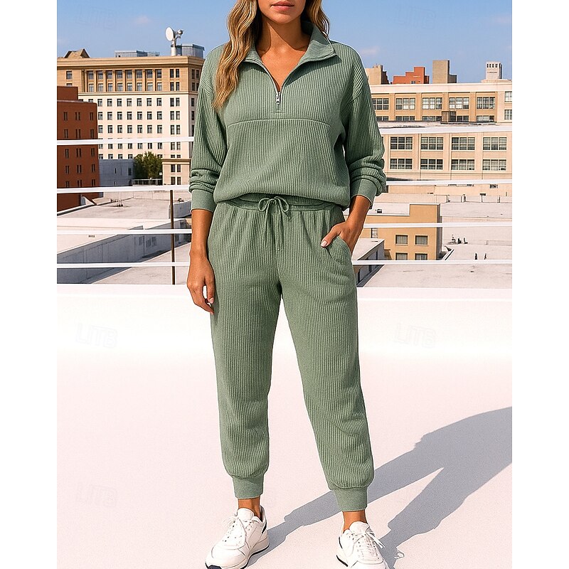 Women's 2 Piece Tracksuit Pullover Sweatshirt Sweatsuit Sets Drawstring with Pocket Solid Colored Clothing Suit Fall Black Blue Workout Outdoor Travel High Waist Lightweight Fashion Long Sleeve Sport4