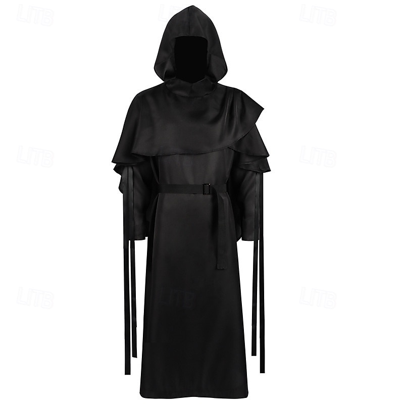 Retro Vintage Medieval Renaissance Robe Hooded Cloak Wizard Monk Fancy Dress Men's Fantasy Halloween Carnival Performance LARP Ren Faire Adults Belt Costume4