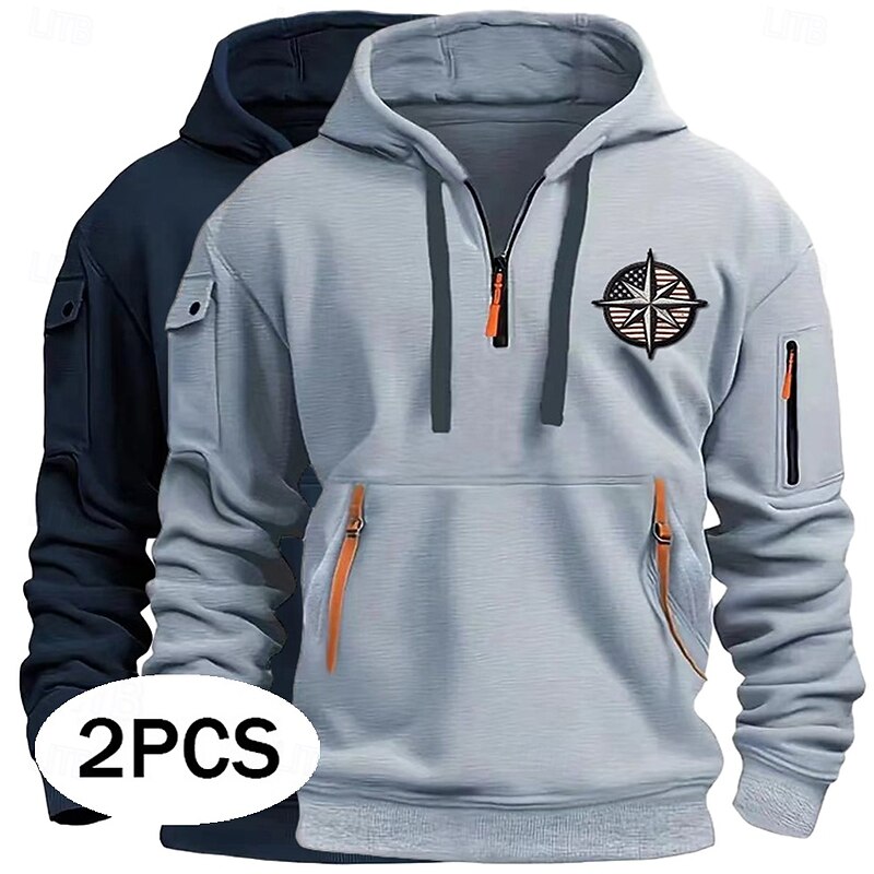 Men's Hoodie Quarter Zip Hoodie Fleece Hoodie Tactical Hoodie White+Khaki Navy Blue+White Dark Gray+Light Gray Navy Blue+Light Gray White+Light Gray Hooded Plain Zipper Sports & Outdoor Casual Daily