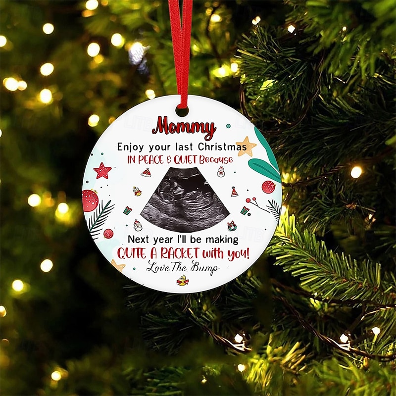 Personalized Photo Christmas Ornaments Custom Ultrasound Baby Bump To Mommy, Wooden Tree Decorations for Pregnant Moms, Keepsake Gifts for Family, Friends, and Loved Ones4