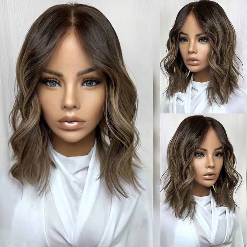 Brazilian 100% Virgin Remy Human Hair 5x5 Closure Highlighted Hair 13x4 Lace Front Wig Short Bob Natural Wave Human Hair Wig with Baby Hair Glueless Wigs Pre-Plucked4