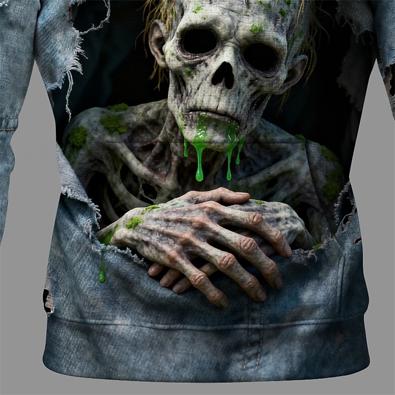 Halloween Men's Skull Hoodie Fashion Daily Hooded Vacation Party Streetwear Blue Drawstring Pocket Printing Fall Winter Designer3