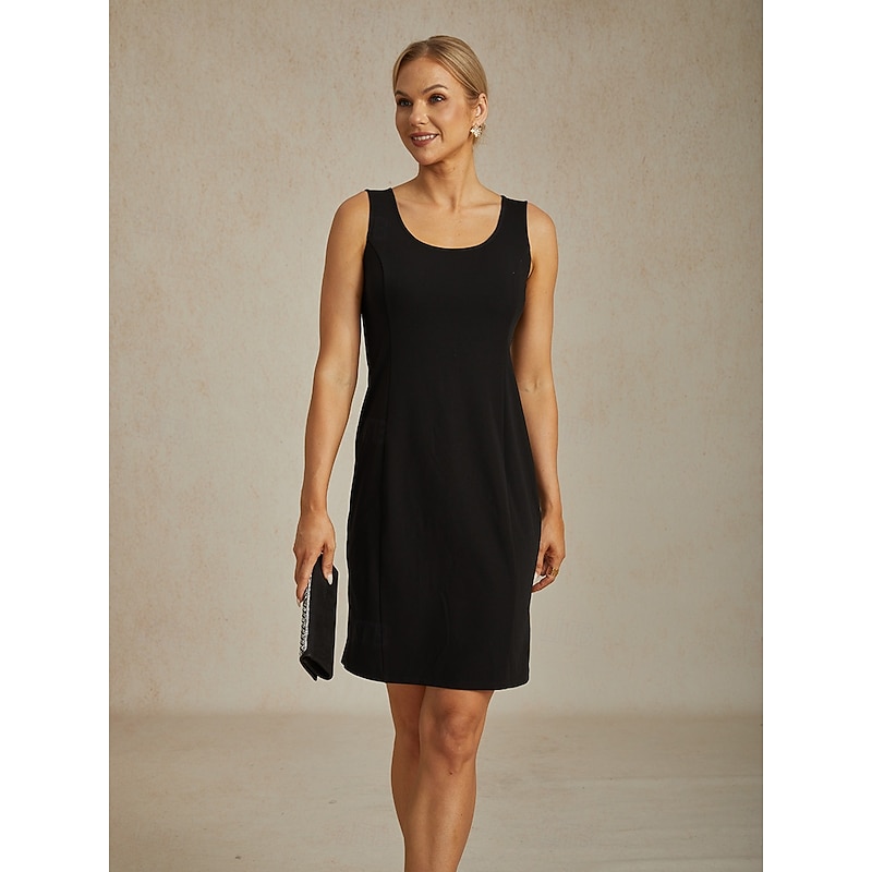 Women's Knee Length Dress Black Dress Bodycon Elegant Vacation Vintage Wedding Guest Work Regular Fit Solid Color Sleeveless Crew Neck Black Summer Fall Winter