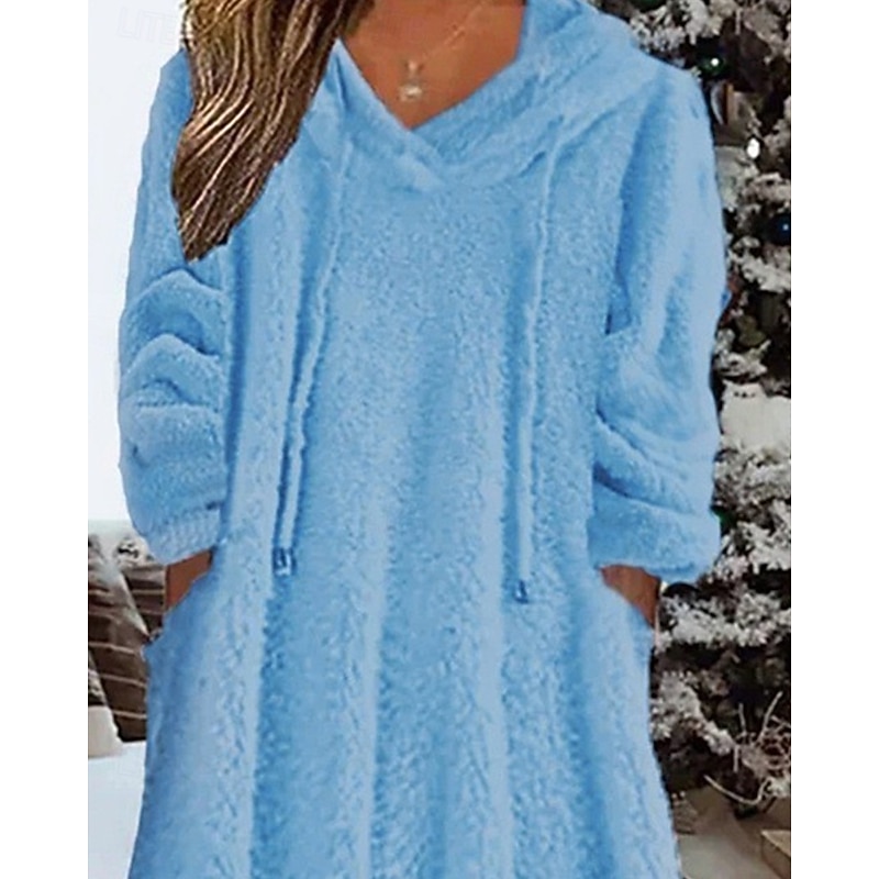 Women's Midi Dress Casual Dress Winter Dress Fashion Modern Daily Weekend Regular Fit Plain Long Sleeve Hooded Light Blue Winter Autumn2