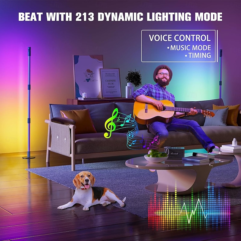 Corner Floor Lamp RGB, LED Floor Lamp with Music Sync and 16 Million DIY Colors, App & Remote Control, Color Changing Modern Smart Corner Lamp for Bedroom Living Room3