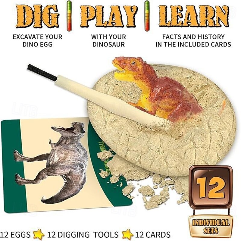 Dig a Dozen Dino Egg Kit for Kids - Dinosaur Toys Gift 3-12 Year Old - 12 Eggs & Surprise Dinosaurs - Basket Stuffers - Science STEM Activities - Boy Toy Party Gifts for Boys & Girls3