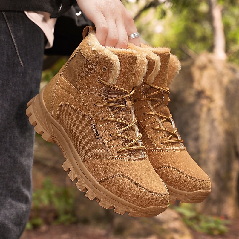 Men's Waterproof Warm Hiking Boots with Fur Lining, Non-Slip Sole, Outdoor Trekking and Camping Shoes2