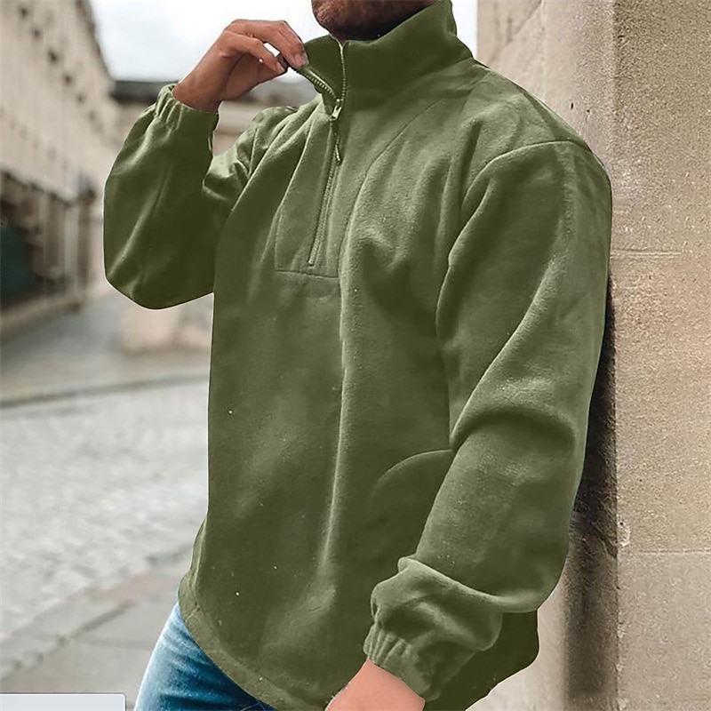 Men's Sweatshirt Polar Fleece Fleece Sweatshirt Quarter Zip Sweatshirt Army Green Red Green Gray Half Zip Plain Zipper Sports & Outdoor Daily Holiday Polyester Streetwear Basic Casual Winter Clothing2