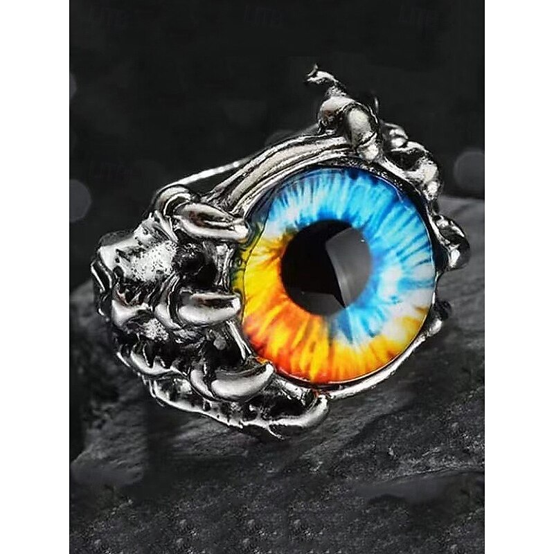 Men's Halloween Dragon Eye Alloy Ring, Gothic Punk Style Adjustable Monster Eye Jewelry for Cosplay, Parties and Festivals4