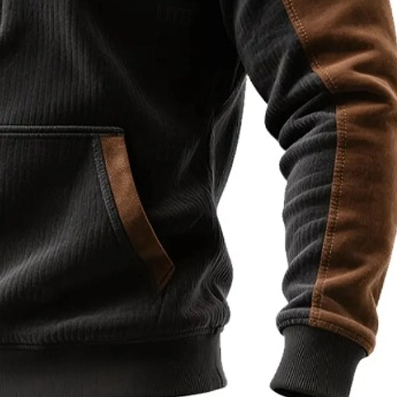 Men's Hoodie Quarter Zip Hoodie Fleece Hoodie Fleece lined Hoodie Ribbed Knit Dark Gray Hooded Plain Patchwork Color Block Sports & Outdoor Casual Daily Streetwear Cool Sportswear Winter Clothing3
