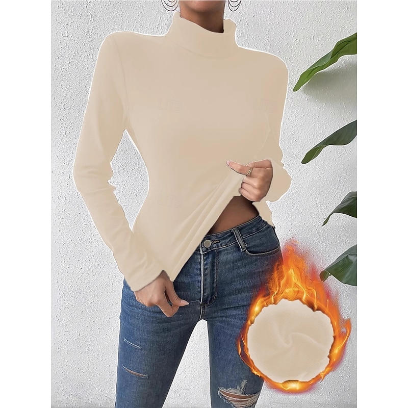 Women's Blouse Solid Color Stylish Basic Casual Long Sleeve Turtleneck Regular Tops Daily Black White Yellow Pink Brown Spring Fall Winter4