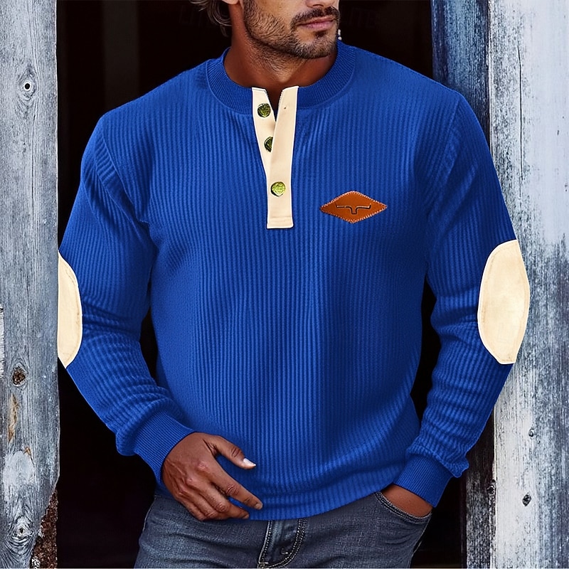 Men's Sweatshirt Black Blue Gray Henley Color Block Patchwork Sports & Outdoor Daily Holiday Polyester Corduroy Streetwear Basic Casual Spring Fall Clothing Apparel Hoodies Sweatshirts