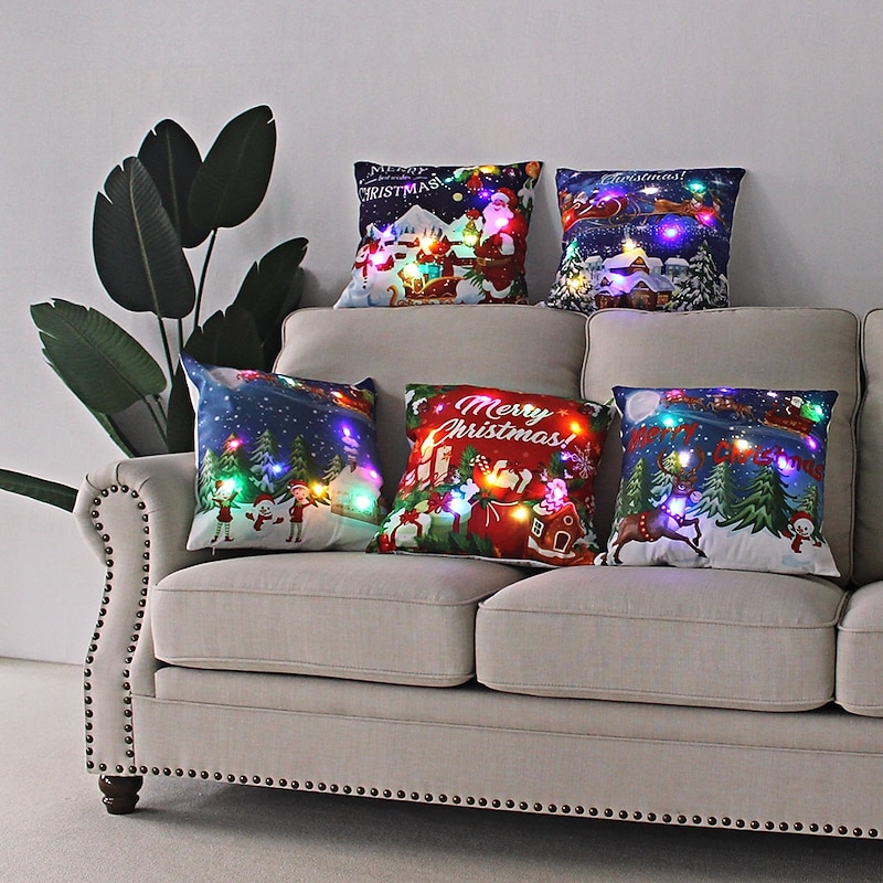 New Christmas LED Light Pillow, Decorative Cushion with Colorful Lights, Ultra-Soft Short Plush Pillow Cover2