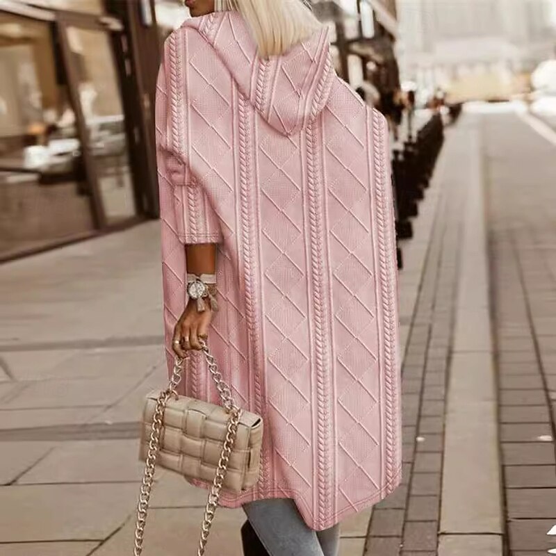 Women's Casual Jacket Comfortable Breathable Open Front Casual Plain Vacation Street Casual Daily Wear Open Front Long Hooded Oversized Long Sleeve Outerwear Pink Brown Khaki Spring Fall4