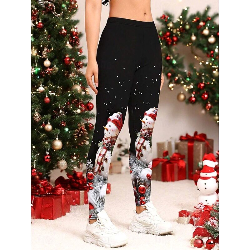 Women's Slacks Leggings Cozy Leggings Vacation Vintage Streetwear Full Length NaturalPantsUgly Christmas Graphic Snowman Snowflake Elastic Waist Print Comfy Outdoor Comfortable High Elasticity4