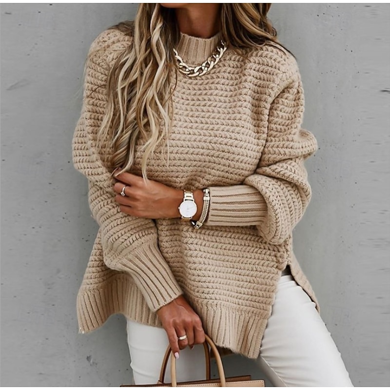 Women's Sweater Casual Soft Pure Color Ribbed Turtleneck Knitted Long Sleeve Regular Tops Knit Outdoor Daily Weekend Black Pink Fall Winter2