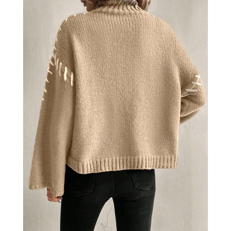 Women's Sweater Pullover Fashion Casual Pure Color Ribbed Turtleneck Knitted Long Sleeve Regular Tops Knit Outdoor Daily Weekend Khaki Fall Winter3