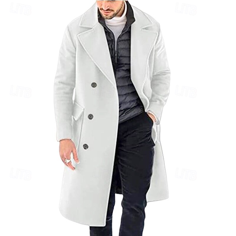 Men Overcoat Peacoat Long Trench Coat Trench Coat Formal Casual Fall Winter Polyester Outerwear Clothing Apparel Classic Classic Notch lapel collar2