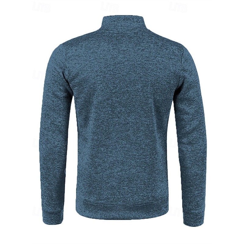 Men's Casual Jacket Sweater Coat Vacation Daily Warm Pocket Fall Winter Plain Fashion Classic Stand Collar Regular Black Navy Blue Blue Gray Jacket3